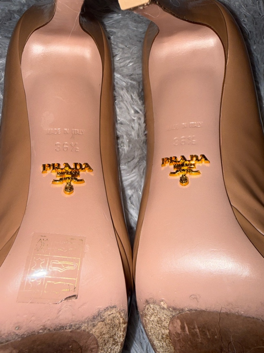 Prada Tan Patent Leather Peep-Toe Heels - Picture 4 of 4